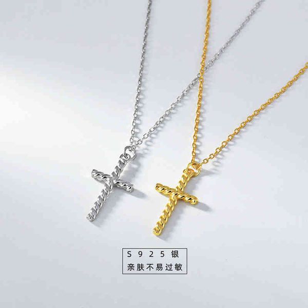 

story of summer new punk 925 silver cross thread necklace cold wind imitation color