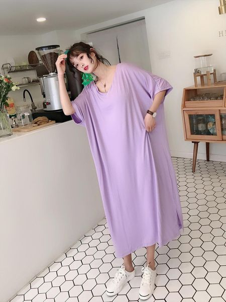 

plus size solid color womens sleepwears dresses loose nightdress home clothes women summer modal casual night, Black;red