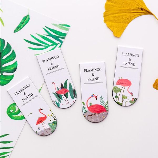 

bookmark 1pc cartoon kawaii korean style flamingo metal magnet paper clip school office supply escolar papelaria gift stationery
