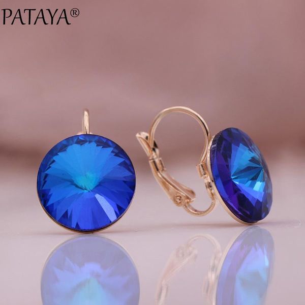 

dangle & chandelier pataya blue glass zircon round earrings 585 rose gold simple noble women wedding luxury fine fashion jewelry, Silver