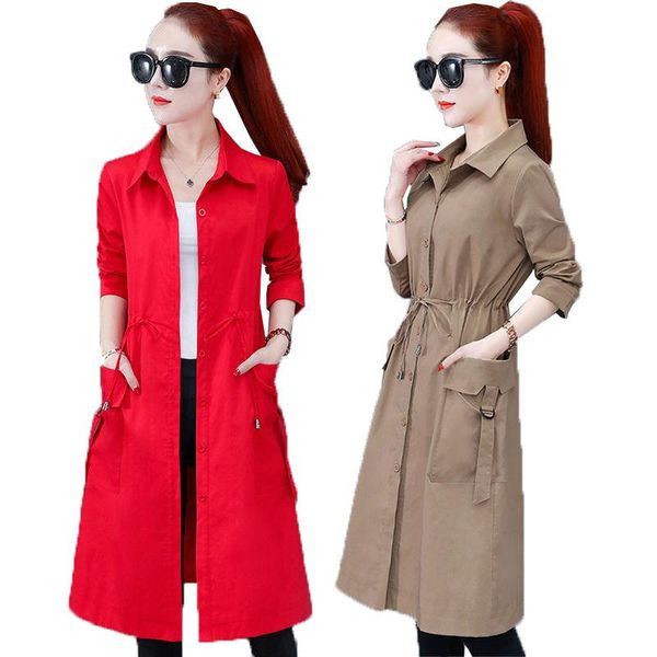 

women's trench coats 2021 women windbreaker spring autumn overcoat female long coat fashion slim with lined and no windbreakerc833, Tan;black