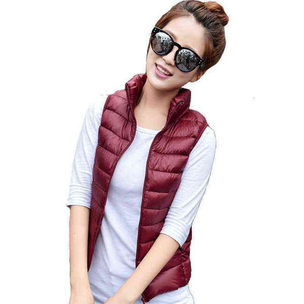 

2021 winter women's wear light slim vest down stand collar short et, Black;white