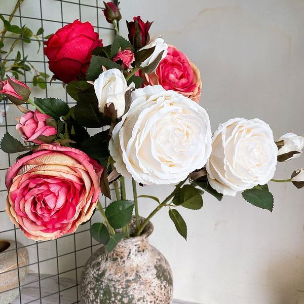 

decorative flowers & wreaths luxury large rose peony branch living room decoration artificial white fake roses wedding decor