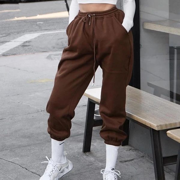 

women's pants & capris autumn women sweatpant 90% cotton solid high waist trousers cargo pant pockets casual streetwear thicken winter, Black;white