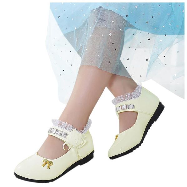 

flat shoes 1-11 year leather girls flowers party for baby princess kids children flats dress shoe solid sandal 2021, Black;grey