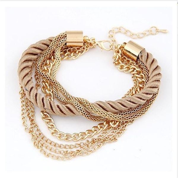 

tennis multi layer braided bracelet metal chain korean velvet women's hand accessories, Golden;silver