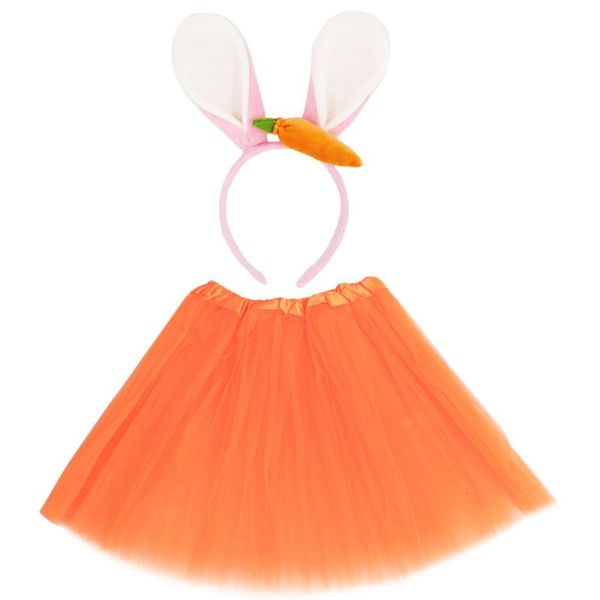 

set/2pcs easter girl tulle skirt with hair hoop performance dress accessory clothing sets, White