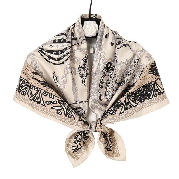 

scarves fashion silk scarf women's royal scepter chain print square female twill satin shawl head, Blue;gray