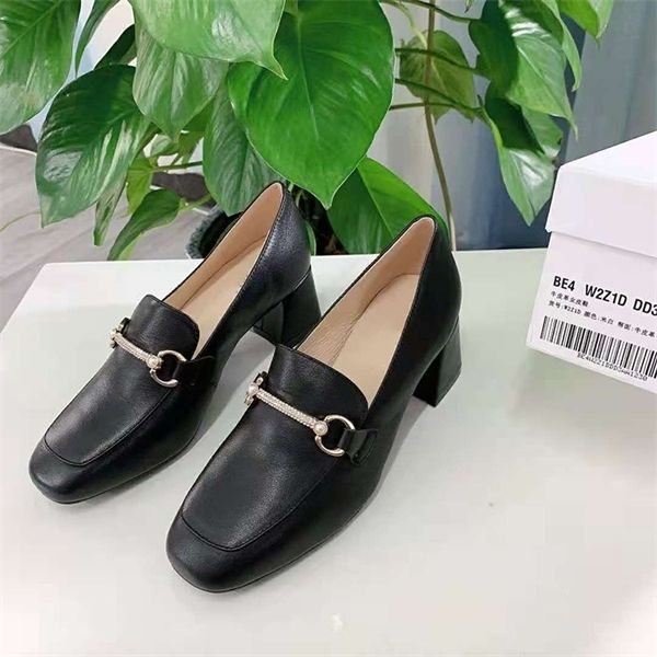 

official website 70% off outlet summer new leather square head british style thick high heel women's shoes comfortable work lefu factor, Black