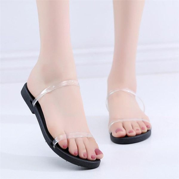 

plus size women's sandals summer non-slip open-toe shoes flat transparent casual beach ethnic style 25, Black