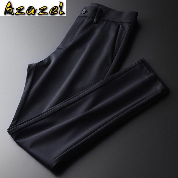 

azazel navy mens pants luxury solid color business and casual suit man autumn winter slim fit thick male men's, Black
