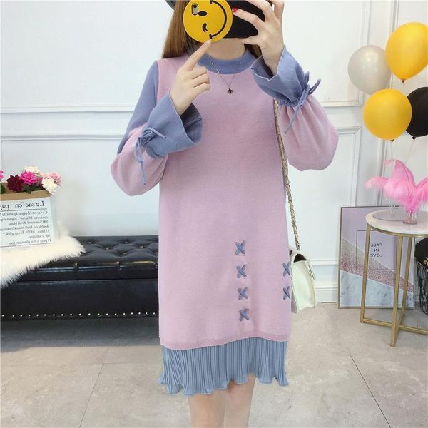 

women's sweaters 2021 autumn and winter sweater women round neck korean loose mid-length bandage color matching top, White;black