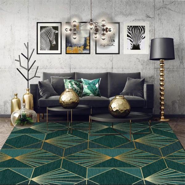 

carpets area rug for bedroom european dark green gold geometric living room nordic decoration beside home doormats decor