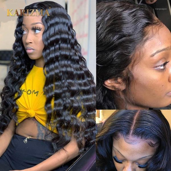 

transparent lace front human hair wigs brazilian loose deep wave 180% density frontal wig with baby hair1, Black;brown