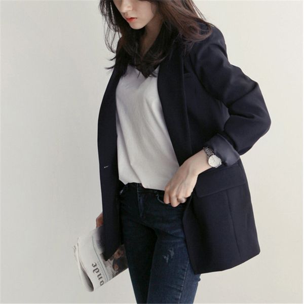 

korea autumn plus black chic female brief office ladies fashion professional thin slimming casual blazers 210421, White;black