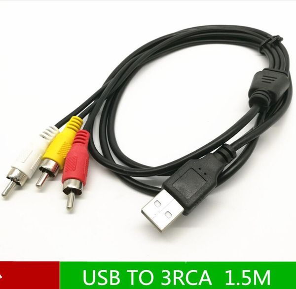 1,5 m USB-auf-3-RCA-Kabel männlich, Stereo-Audio-Video-Kabel, TV-Adapterkabel, AV, A/V-TV