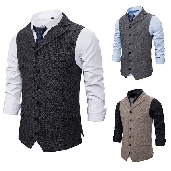 

men's vests wool herringbone groomsmen vest slim fit suit prom dinner party wedding dress customization, Black;white