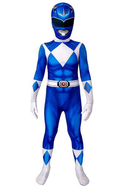 

kids blue ranger 3d printed costume helmet children halloween carnival superhero billy cosplay jumpsuit boys zentai bodysuit
