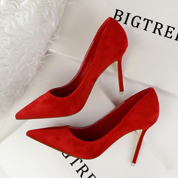 

spring shoes pumps women high heels suede fashion flock high-heeled slim pointed ol female office 35 dress1, Black