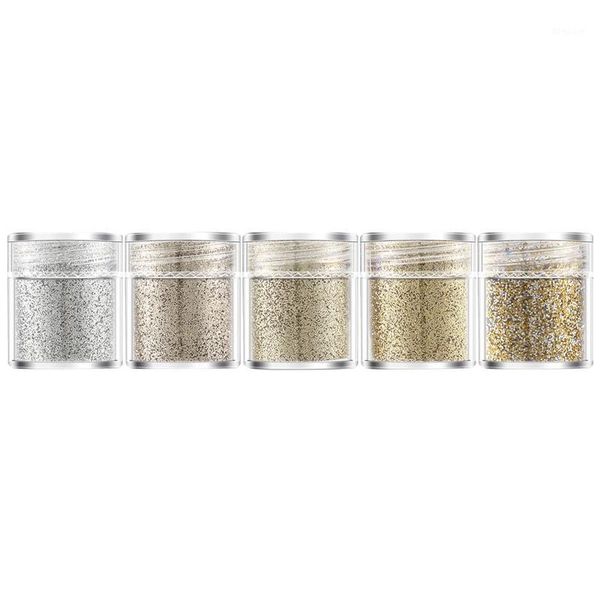 

set of 5 chunky series nail glitter powder sequins for art decoration gradient ultra-fine1, Silver;gold