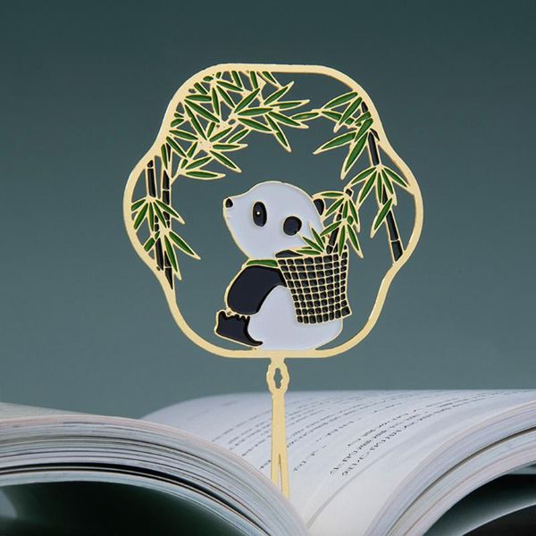 

metal brass bookmark retro chinese style group fan shape tassel stationery hollow peacock panda book clip