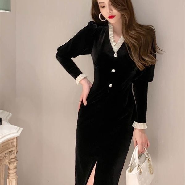 

french cashmere ear dress women's spring 210416, Black;gray