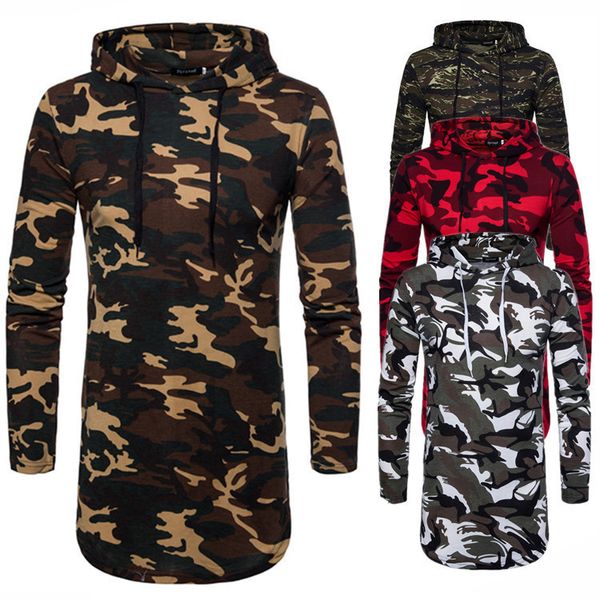 

fashion t-shirt wshi men's long large camouflage hooded sleeve personalized, White;black