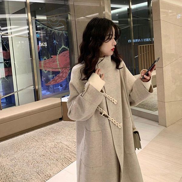 

autumn winter women fashion casual warm jacket female basic woolen coats ladies elegant thick solid long blends q191 women's wool &, Black