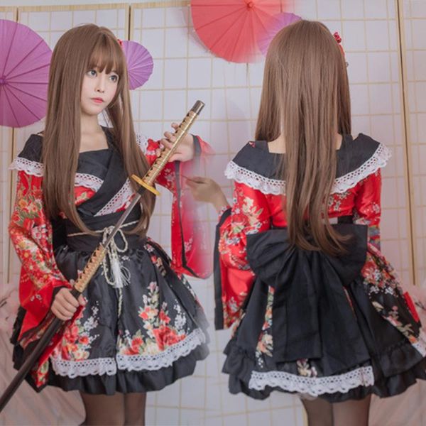 

ethnic clothing 7colors women lolita tea party red dress japanese anime cosplay costume girls sakura kimono yukata lace dresses vintage vest