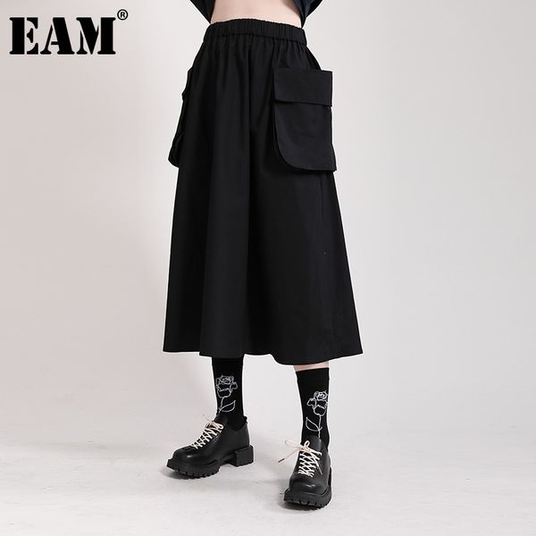 

[eam] black big size temperament pockets high elastic waist half-body skirt women loose fashion spring summer 1dd7219 21512