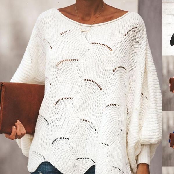 

crocheted ruffles lantern sleeve women sweater o neck hollow out loose pullover ladies solid oversized, White;black