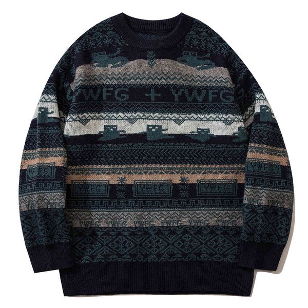 

men's sweaters men streetwear sweater 90s vintage striped autumn harajuku casual cotton loose pullover man, White;black