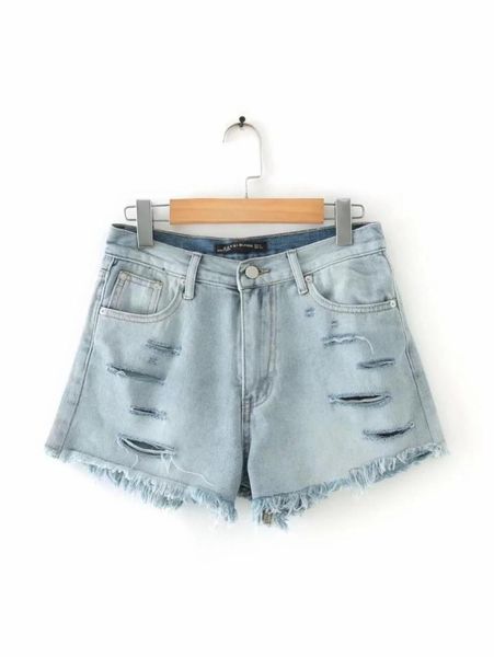 

women's jeans fashionable high waisted short with holes, Blue
