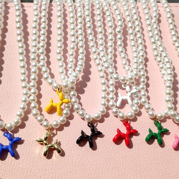 

chokers korean candy color cartoon dog puppy pearl beaded necklace for women white baroque choker handmade boho summer y2k jewelry, Golden;silver