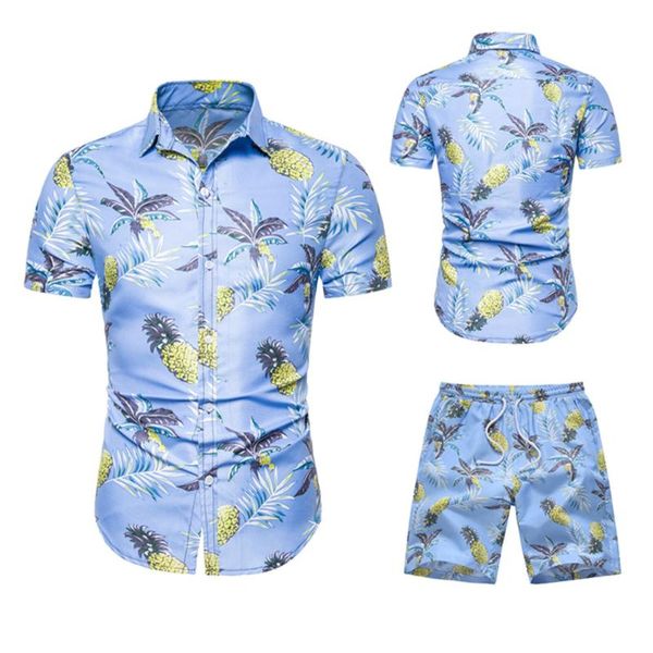

gym clothing 2021 men's suit casual summer fashion shorts button tropical print t-shirt +, White;black