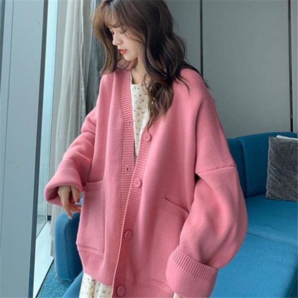 

women's knits & tees women sweater loose knitted cardigan v-neck long sleeve casual jacket white red plus size jumper pvj7