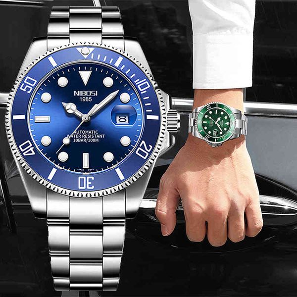 

nibosi brand luxury design men watches automatic blue rustless steel waterproof business sports mechanical, Slivery;brown