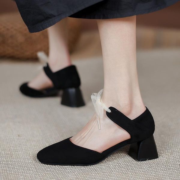 

dress shoes 2021 solid colors women pumps bowknot lace-up spring summer lady round toe med heels wedding woman, Black