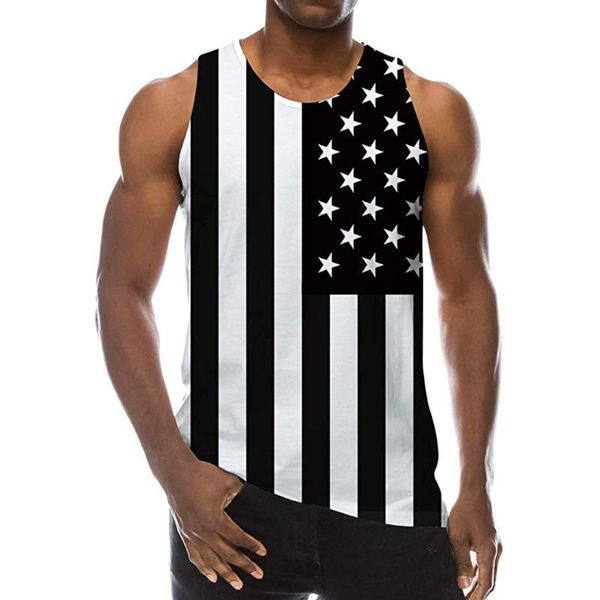 

men' tank independence day summer american flag print vest pullover fitness bodybuilding gym oversized tee, White;black