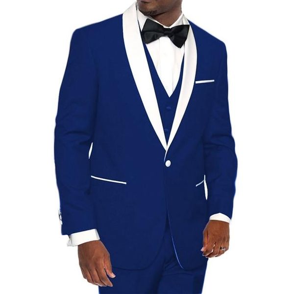 

men's suits & blazers royal blue men 3 pcs white shawl lapel one button costume homme slim fit wedding tuxedos groom prom terno masculi, White;black