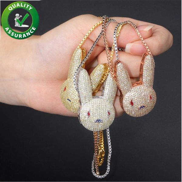 

hip hop bling chains jewelry men iced out pendant luxury designer necklace bling diamond rabbit fashion animal charms gold silver pink new
