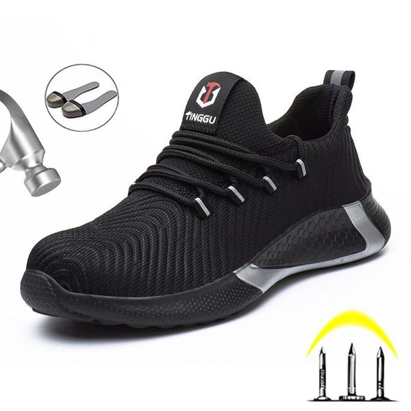 

boots brand male safety shoes men work sneakers puncture-proof construction, Black