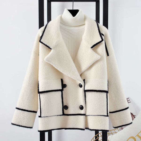 

winter warm cardigan jacket women thick loose outerwear all-match knitted coat double breasted harajuku female 210531, Black;brown
