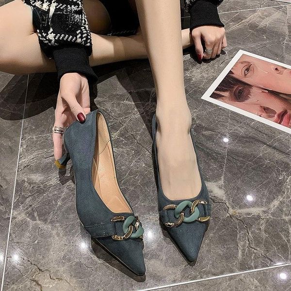 

dress shoes elegant pumps metal loafers pointed toe fashion ladies footwear comfortable slip-on office women casual heels 2021, Black