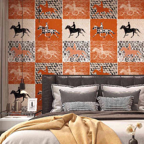 

american country wallpaper orange red nordic bedroom bedside living room light luxury tv background