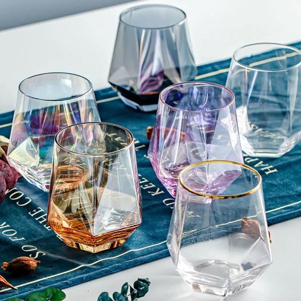 

wine glasses color heat-resistant glass large capacity high-value creative six-sided water cup milk juice drink tea beer coffee