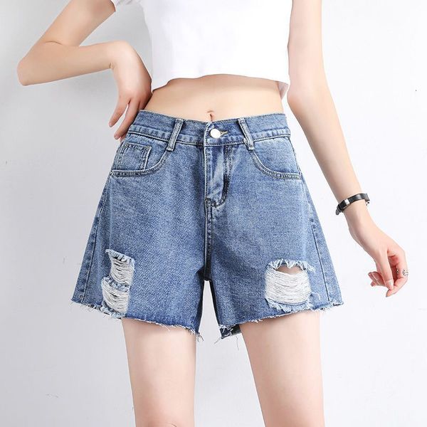

women's shorts new denim summer high waist big size loose korean version show thin students versatile wide leg pants 2021chic, White;black