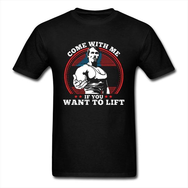 

retro character 100% cotton mens t shirt arnold schwarzenegger come me if you want to lift tees fitness, White;black