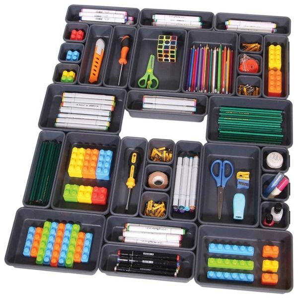 

set of 32 desk der organizer trays with 3-size back pastic storage boxes divider make-up organiser for office