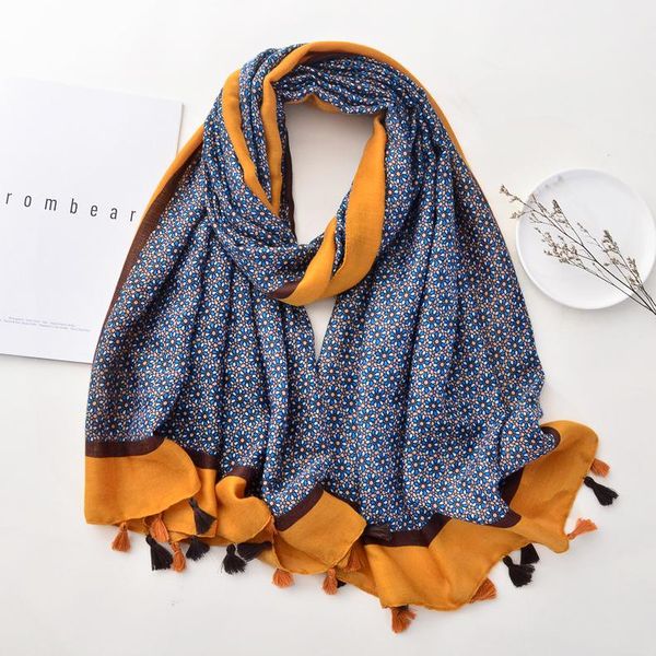 

scarves foreign trade export ladies scarf autumn/winter national wind color flower cotton long style gauze, Blue;gray